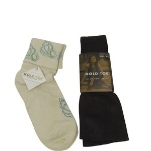 Gold Toe Cream Floral Anklet Socks &‎ Brown Thigh High Tights Set One Size